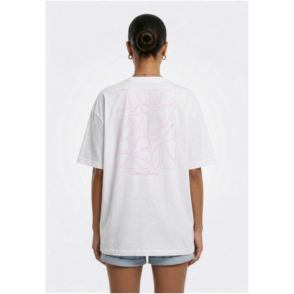Urban Classics - Flower Logo Loose Dames Tshirt - Wit